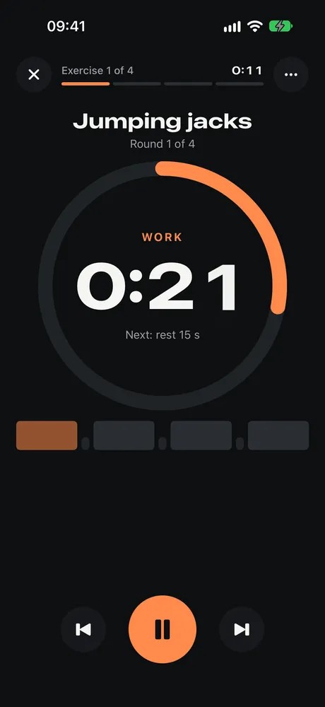 Cardio-Intervalle mit klarem Countdown.